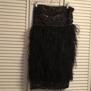 Sue Wong  black feather strapless dress size 10